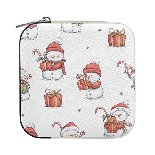 ISAOA Schmuckschatulle mit niedlichem Schneemann-Motiv, klein, tragbar, Reise-Schmuckkästchen, PU-Leder, Reise-Organizer, Box, Ringe, Ohrringe, Halsketten, Aufbewahrungsbox für Frauen und Mädchen von ISAOA