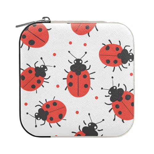 ISAOA Schmuckschatulle mit roten Marienkäfern und Punkten, klein, tragbar, Reise-Schmuckkästchen, Reise-Organizer, Aufbewahrungsbox, für Ringe, Ohrringe, Halsketten, für Damen, Mädchen, Geschenke von ISAOA