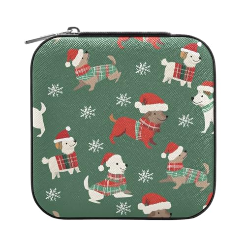 ISAOA Schmuckschatulle mit weihnachtlichem Hunde-Schneeflockenmuster, klein, tragbar, Reise-Schmuckkästchen, PU-Leder, Reise-Organizer, Organizer, Aufbewahrungsbox, für Ringe, Ohrringe, Halsketten ISAOA Schmuckschatulle mit weihnachtlichem Hunde-Schneeflockenmuster, klein, tragbar, Reise-Schmuckkästchen, PU-Leder, Reise-Organizer, Organizer, Aufbewahrungsbox, für Ringe, Ohrringe, Halsketten von ISAOA