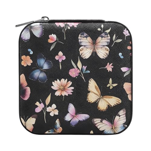 ISAOA Schöne Schmuckschatulle mit Schmetterlings-Blumenmuster, klein, tragbar, Reise-Schmuckkästchen, PU-Leder, Reise-Organizer, Box, Ringe, Ohrringe, Halsketten, Aufbewahrungsbox für Frauen und ISAOA Schöne Schmuckschatulle mit Schmetterlings-Blumenmuster, klein, tragbar, Reise-Schmuckkästchen, PU-Leder, Reise-Organizer, Box, Ringe, Ohrringe, Halsketten, Aufbewahrungsbox für Frauen und von ISAOA
