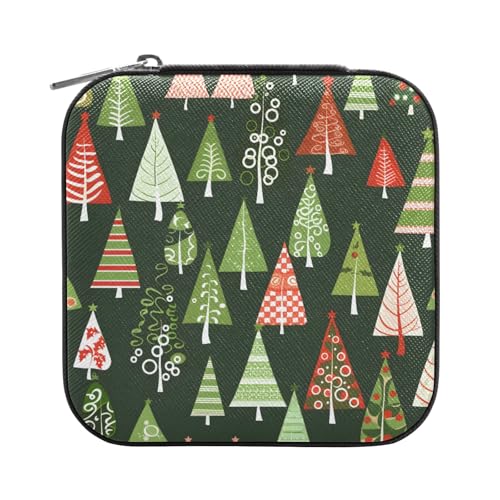 ISAOA Schöne Schmuckschatulle mit grünem Weihnachtsbaum-Muster, klein, tragbar, Reise-Schmuckschatulle, Reise-Organizer, Aufbewahrungsbox, für Ringe, Ohrringe, Halsketten, für Damen, Mädchen ISAOA Schöne Schmuckschatulle mit grünem Weihnachtsbaum-Muster, klein, tragbar, Reise-Schmuckschatulle, Reise-Organizer, Aufbewahrungsbox, für Ringe, Ohrringe, Halsketten, für Damen, Mädchen von ISAOA