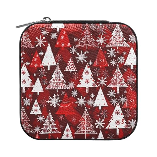 ISAOA Schöne Schmuckschatulle mit rotem Weihnachtsbaum-Muster, klein, tragbar, Reise-Schmuckschatulle, PU-Leder, Reise-Organizer, Organizer, Aufbewahrungsbox, für Ringe, Ohrringe, Halsketten, für ISAOA Schöne Schmuckschatulle mit rotem Weihnachtsbaum-Muster, klein, tragbar, Reise-Schmuckschatulle, PU-Leder, Reise-Organizer, Organizer, Aufbewahrungsbox, für Ringe, Ohrringe, Halsketten, für von ISAOA