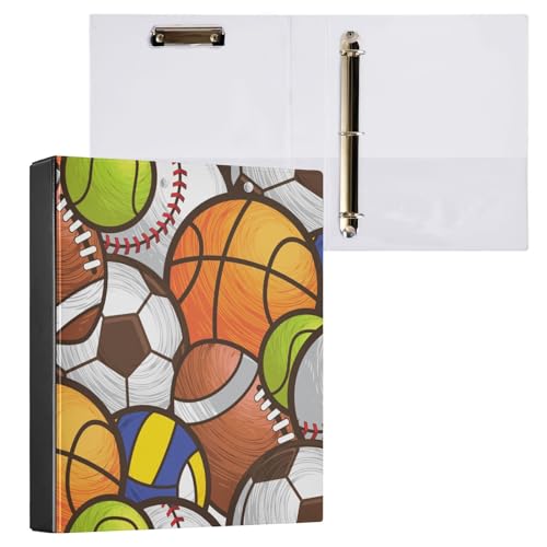 ISAOA Sportball-Ordner mit 3 transparenten Innentaschen, 3,8 cm Ringordner, für bis zu 200 Blatt, 27 x 32 cm, A4-Ringordner für Büro, Schulbedarf von ISAOA