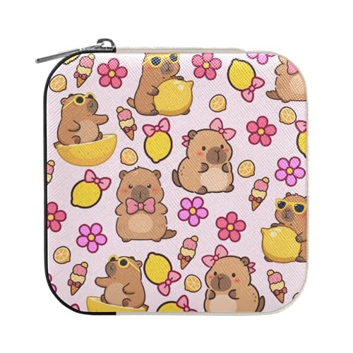 ISAOA Süße Capybara-Schmuckschatulle mit Zitronenblüte, klein, tragbar, Reise-Schmuckkästchen, PU-Leder, Reise-Organizer, Box, Ringe, Ohrringe, Halsketten, Aufbewahrungsbox für Frauen und Mädchen ISAOA Süße Capybara-Schmuckschatulle mit Zitronenblüte, klein, tragbar, Reise-Schmuckkästchen, PU-Leder, Reise-Organizer, Box, Ringe, Ohrringe, Halsketten, Aufbewahrungsbox für Frauen und Mädchen von ISAOA