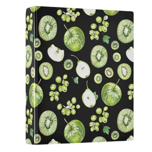 Kiwi Trauben Äpfel auf schwarzem Hintergrund, 3-Ringbuch, 3,8 cm, runder Ringbuch, Sichtbuch, hält 200 Dokumente, für Zuhause, Schule, Büro Kiwi Trauben Äpfel auf schwarzem Hintergrund, 3-Ringbuch, 3,8 cm, runder Ringbuch, Sichtbuch, hält 200 Dokumente, für Zuhause, Schule, Büro von ISAOA