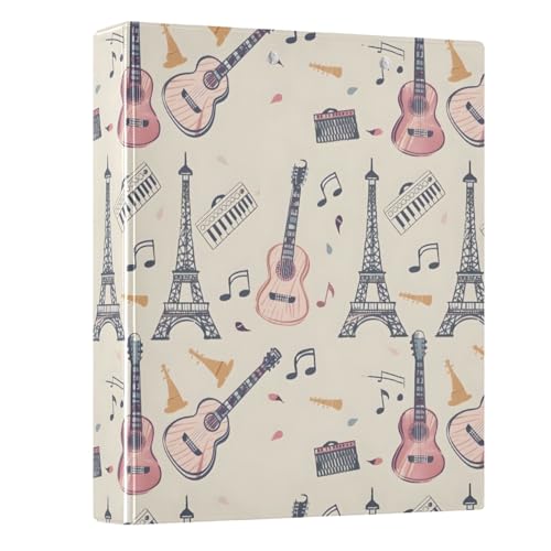 Ringbuch mit 3 Ringen, Motiv: Paris Tower und Gitarre, 3,8 cm, rund, Sichtbuch, hält 200 Dokumente, für Zuhause, Schule, Büro Ringbuch mit 3 Ringen, Motiv: Paris Tower und Gitarre, 3,8 cm, rund, Sichtbuch, hält 200 Dokumente, für Zuhause, Schule, Büro von ISAOA
