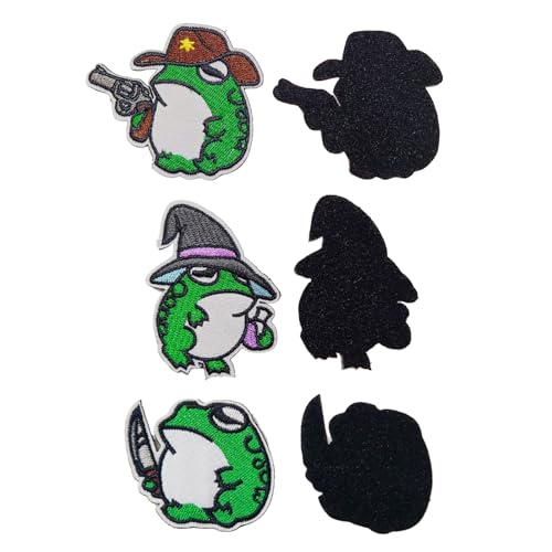 3 lustige Frosch mit Messer, Pistole und Haken, zum Aufnähen, Sticken, Basteln, für Rucksäcke von ISEMRO