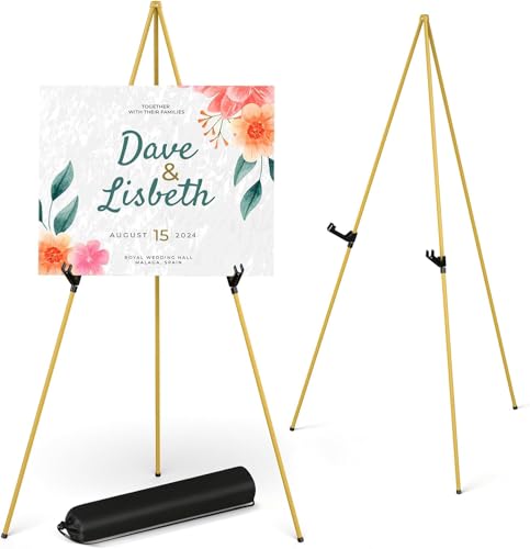 Künstler Staffelei Stand, ISFORU 160cm Verstellbares Stativ Tisch Kunst Leinwand Malerei Display, Easy Folding Studio Teleskop Boden Staffeleien für Hochzeit Poster Innen Außen (Gold) von ISFORU