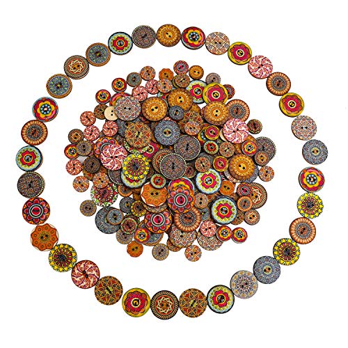 ISIYINER Bunte Knöpfe 200 Stück Retro Runde Knöpfe mit 2 Löchern Holz Vintage Knöpfe zum Basteln, Nähen, Handwerk, Malerei, DIY Basteln, Deko 15mm und 25mm ISIYINER Bunte Knöpfe 200 Stück Retro Runde Knöpfe mit 2 Löchern Holz Vintage Knöpfe zum Basteln, Nähen, Handwerk, Malerei, DIY Basteln, Deko 15mm und 25mm von ISIYINER