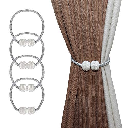 ISIYINER Magnetische Vorhang Raffhalter Faux Perle Ball Vorhang Binder Elegante Vorhang Seil Holdback Mode Vorhang Halter Schnallen für Zuhause Büro Dekoration 4 Stücke (Grau) von ISIYINER