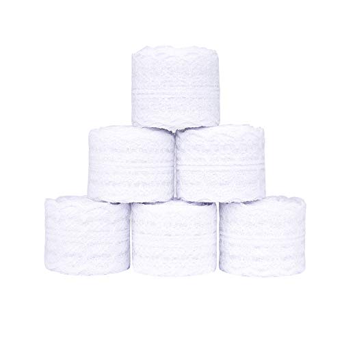 ISIYINER Spitzenband Weiß Spitze Rollen Vintage Blumen Spitzenbordüre Spitze Trimmen für Braut Hochzeit Party Dekoration Handwerk 4,5cm Breit, 6 Rollen (10m / Stück) von ISIYINER