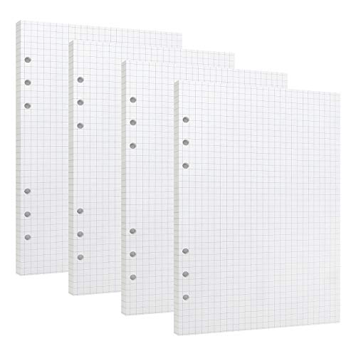 Kariertes Papier A5 6 Löcher Nachfüllpapier Quadratisches Liniertes Papier Refill Paper für Filofax A5 Notizen DIY Bullet Journal Skizze Malerei 4 Packung, Insgesamt 180 Blätter von ISIYINER