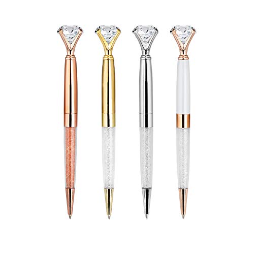 Kugelschreiber Diamond Kristall Kugelschreiber Metall Großer Diamant-Stift für Schule Büro Bedarf, Schwarze Tinte 4 Stücke (Roségold, Gold, Silber, Weiß) von ISIYINER