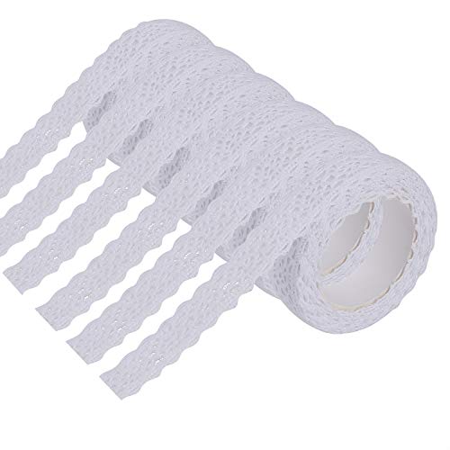 FT-SHOP Spitzenband Selbstklebende Vintage Dekoband Spitze Bordüre für Basteln Hochzeit Verzierung der Geschenke DIY Handwerk 2 Yards × 6 Rollen Weiß von ISIYINER