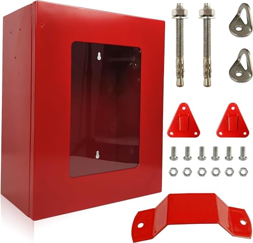 Feuer-Evakuierung Station Groß – Box für Brandschutzartikel – mit Haken für Löschdecke und Feuerlöscher – 36 * 29 * 17 cm – Wandschrank - AED-Defribilliator Schrank ROT von ISOP