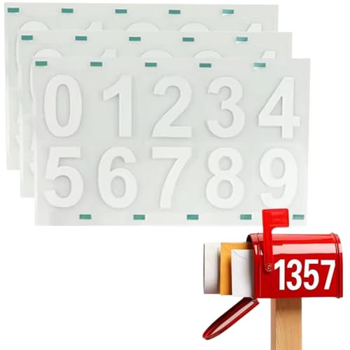 3pcs reflektierende Mailboxnummern, 4 Zoll 0-9 Zahlenaufkleber, wasserdichte, sonnenfeste selbstklebende Kennzeichenaufkleber für Haus, Tür, Schilder, Adressmailbox von ISOYTERO