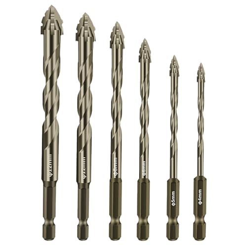 6pcs Betonbohrmaschine, vierflüssiges Sägezentrum exzentrische Fliesenbohrer-Bits Industriequalität Metallspitzen für Beton/Glas/Ziegel/Zement/Fliesen/Holz von ISOYTERO