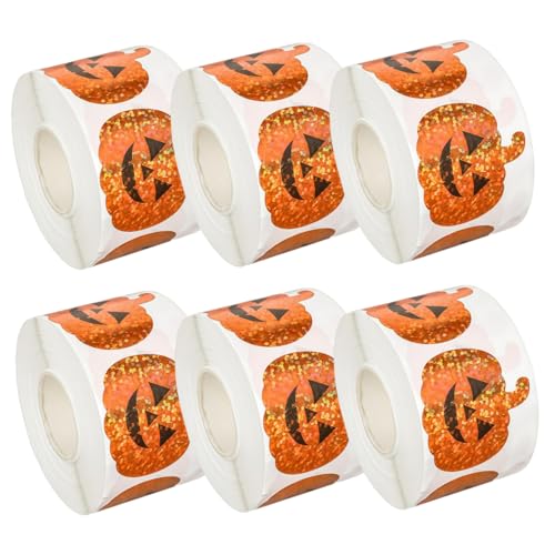 6roll/3000pcs Kürbisaufkleber wasserdichte selbstklebende Kürbis -Halloween -Aufkleber süße Halloween -Dekorationen von ISOYTERO