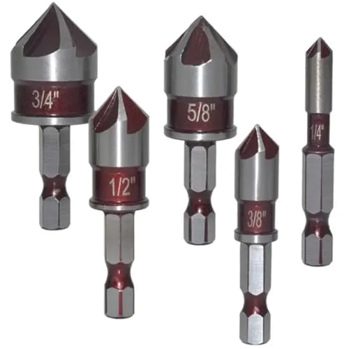 Countersink Drill Bit Set 1/4, 3/8, 1/2, 5/8, 3/4 Countersink -Bohrer mit Halterersatz Scharfes Metallschalbentol für Holzbearbeitung von ISOYTERO