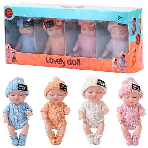 ISOYTERO Mini-Babypuppen 4pcs 4 Zoll realistisch schlafend kleine Babypuppen mit Kleidung auf 4 Farben bewegliche Gelenk winzige Puppe, Geschenke für Mädchen, solidfarbene Kleidung ISOYTERO Mini-Babypuppen 4pcs 4 Zoll realistisch schlafend kleine Babypuppen mit Kleidung auf 4 Farben bewegliche Gelenk winzige Puppe, Geschenke für Mädchen, solidfarbene Kleidung von ISOYTERO