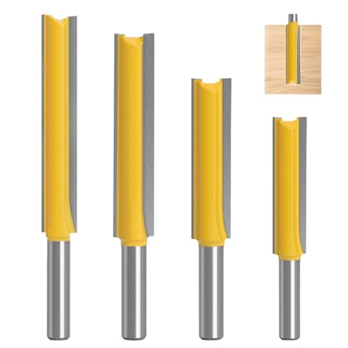 Router -Bits 1/4 Schaft, 4pcs 40, 50, 60, 76 mm Doppelflöte gerade Router -Bits, Hochleistungs -Legierungs -Spülen -Holzfräsenschneider für Holzbearbeitungrouter von ISOYTERO