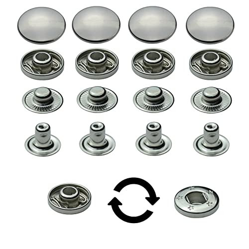 15 mm Druckknöpfe S-Feder Buttons, S-Feder-Snaps, Messing, rostfrei und nickelfrei, vierteilig Metallknöpfe nähfrei (50 Stück) von ISTA TOOLS