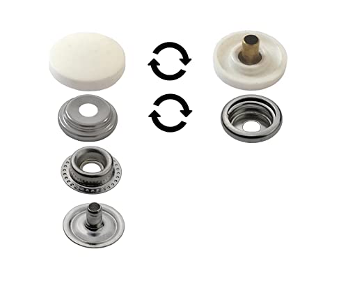 Druckknöpfe Ringfeder, Ring-Feder-Buttons, R-Feder-Snaps, Messing, rostfrei, vierteilig Metallknöpfe mit 17 mm KF Kappe (5 Stück) von ISTA TOOLS