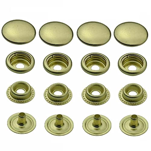 ISTA TOOLS Druckknöpfe Gelb nickelfrei Ringfeder, Ring-Feder-Buttons, R-Feder-Snaps, Messing, rostfrei, vierteilig Metallknöpfe (10 Stück - 15 mm) von ISTA TOOLS