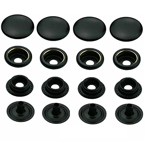 ISTA TOOLS Druckknöpfe Schwarz Ringfeder, Ring-Feder-Buttons, R-Feder-Snaps, Messing, rostfrei, vierteilig Metallknöpfe (10 Stück - 12,5 mm) von ISTA TOOLS