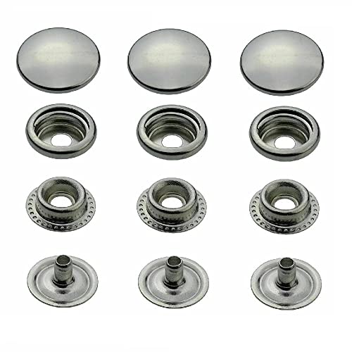 ISTA TOOLS Druckknöpfe Silber Ringfeder, Ring-Feder-Buttons, R-Feder-Snaps, Messing, rostfrei, vierteilig Metallknöpfe (10 Stück - 15 mm) von ISTA TOOLS