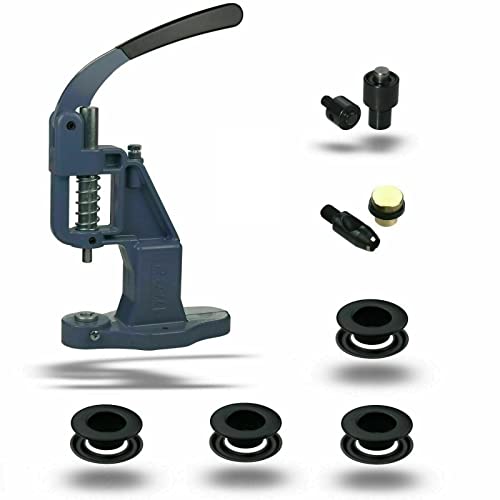 ISTA TOOLS Ösenpresse + 120 Stück (T-3) Ösen + Einsatzwerkzeug mit Lochpfeife, Messing-Ösen, Metallöse, Rundöse mit Scheibe, Messing, rostfrei (4 mm, Schwarz) von ISTA TOOLS