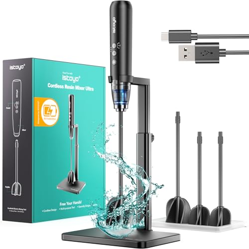 ISTOYO Wiederaufladbarer Harzmischer Ultra, verbesserter Epoxid-Mischer mit 3 Geschwindigkeiten, mit KI-Modus, Epoxidharz-Mischer, Harzrührer für Harzformen, Bastelarbeiten, 4 mitgelieferte Paddel von ISTOYO