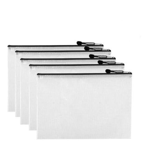 5 Stück Netztaschen mit Reißverschluss – Dokumententaschen mit Reißverschluss, wasserdichte Dokumententaschen, Kunststoffhüllen, Aktenordner für Schule, Fahrtest, Büro, Quittungen, Haushaltsrechnungen von ISTUSHEWILL