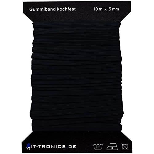 10m x 5mm Gummiband Schwarz Gummilitze Kochfest z.B. für Masken Mundschutz von Lumonic