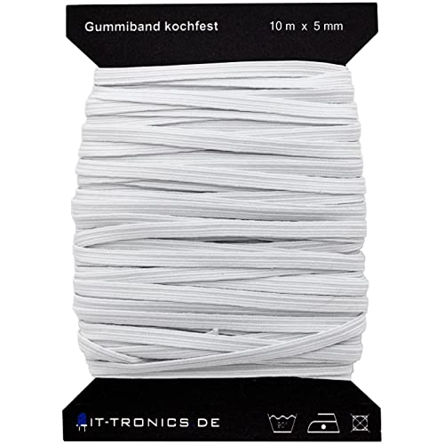 10m x 5mm Gummiband Weiss Gummilitze Kochfest z.B. für Masken Mundschutz von Lumonic