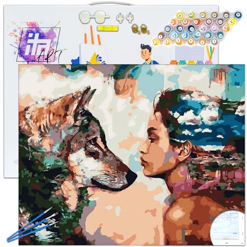 ITA ART Malen nach Zahlen Komplett Set mit Keilrahmen, Acrylfarben, Pinseln, Zubehör, Geschenkbox - DIY Gemälde Bastelset Kit mit Leinwand für Erwachsene, 30x40 cm, Das Mädchen und der Wolf ITA ART Malen nach Zahlen Komplett Set mit Keilrahmen, Acrylfarben, Pinseln, Zubehör, Geschenkbox - DIY Gemälde Bastelset Kit mit Leinwand für Erwachsene, 30x40 cm, Das Mädchen und der Wolf von ITA