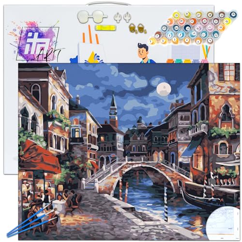 ITA Art Malen nach Zahlen Komplett Set mit Keilrahmen, Acrylfarben, Pinseln, Zubehör, Geschenkbox - DIY Gemälde Bastelset Kit mit Leinwand für Erwachsene, 30x40 cm, Die Lichter von Venedig ITA Art Malen nach Zahlen Komplett Set mit Keilrahmen, Acrylfarben, Pinseln, Zubehör, Geschenkbox - DIY Gemälde Bastelset Kit mit Leinwand für Erwachsene, 30x40 cm, Die Lichter von Venedig von ITA