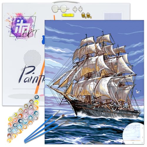 ITA ART Malen nach Zahlen Komplett Set mit Keilrahmen, Acrylfarben, Pinseln, Zubehör, Geschenkbox - DIY Gemälde Bastelset Kit mit Leinwand für Erwachsene, 30x40 cm, Die weiße Fregatte ITA ART Malen nach Zahlen Komplett Set mit Keilrahmen, Acrylfarben, Pinseln, Zubehör, Geschenkbox - DIY Gemälde Bastelset Kit mit Leinwand für Erwachsene, 30x40 cm, Die weiße Fregatte von ITA