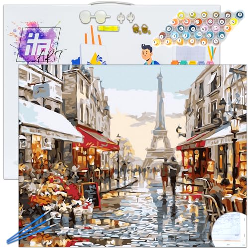ITA ART Malen nach Zahlen Komplett Set mit Keilrahmen, Acrylfarben, Pinseln, Zubehör, Geschenkbox - DIY Gemälde Bastelset Kit mit Leinwand für Erwachsene, 30x40 cm, Elegante Pariser Straße ITA ART Malen nach Zahlen Komplett Set mit Keilrahmen, Acrylfarben, Pinseln, Zubehör, Geschenkbox - DIY Gemälde Bastelset Kit mit Leinwand für Erwachsene, 30x40 cm, Elegante Pariser Straße von ITA