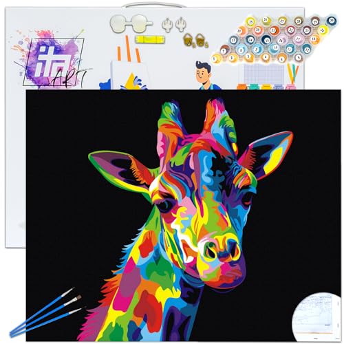 ITA ART Malen nach Zahlen Komplett Set mit Keilrahmen, Acrylfarben, Pinseln, Zubehör, Geschenkbox - DIY Gemälde Bastelset Kit mit Leinwand für Erwachsene, 30x40 cm, Pop-Art Giraffe ITA ART Malen nach Zahlen Komplett Set mit Keilrahmen, Acrylfarben, Pinseln, Zubehör, Geschenkbox - DIY Gemälde Bastelset Kit mit Leinwand für Erwachsene, 30x40 cm, Pop-Art Giraffe von ITA