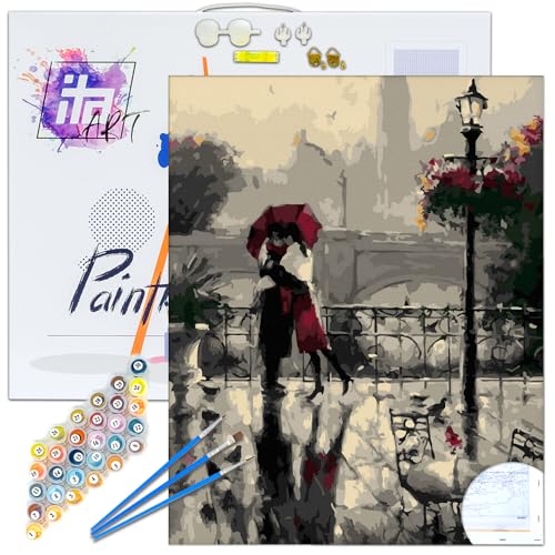 ITA ART Malen nach Zahlen Komplett Set mit Keilrahmen, Acrylfarben, Pinseln, Zubehör, Geschenkbox - DIY Gemälde Bastelset Kit mit Leinwand für Erwachsene, 30x40 cm, Regnerische Begegnung ITA ART Malen nach Zahlen Komplett Set mit Keilrahmen, Acrylfarben, Pinseln, Zubehör, Geschenkbox - DIY Gemälde Bastelset Kit mit Leinwand für Erwachsene, 30x40 cm, Regnerische Begegnung von ITA