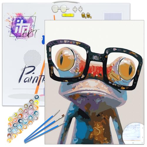 ITA ART Malen nach Zahlen Komplett Set mit Keilrahmen, Acrylfarben, Pinseln, Zubehör, Geschenkbox - DIY Gemälde Bastelset Kit mit Leinwand für Erwachsene, 30x40 cm, Stilvoller Frosch ITA ART Malen nach Zahlen Komplett Set mit Keilrahmen, Acrylfarben, Pinseln, Zubehör, Geschenkbox - DIY Gemälde Bastelset Kit mit Leinwand für Erwachsene, 30x40 cm, Stilvoller Frosch von ITA