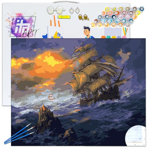 ITA ART Malen nach Zahlen Komplett Set mit Keilrahmen, Acrylfarben, Pinseln, Zubehör, Geschenkbox - DIY Gemälde Bastelset Kit mit Leinwand für Erwachsene, 30x40 cm, Sturm ITA ART Malen nach Zahlen Komplett Set mit Keilrahmen, Acrylfarben, Pinseln, Zubehör, Geschenkbox - DIY Gemälde Bastelset Kit mit Leinwand für Erwachsene, 30x40 cm, Sturm von ITA