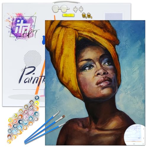 ITA ART Malen nach Zahlen Komplett Set mit Keilrahmen, Acrylfarben, Pinseln, Zubehör, Geschenkbox - DIY Gemälde Bastelset Kit mit Leinwand für Erwachsene, 40x50 cm, Afrikanische Seele ITA ART Malen nach Zahlen Komplett Set mit Keilrahmen, Acrylfarben, Pinseln, Zubehör, Geschenkbox - DIY Gemälde Bastelset Kit mit Leinwand für Erwachsene, 40x50 cm, Afrikanische Seele von ITA