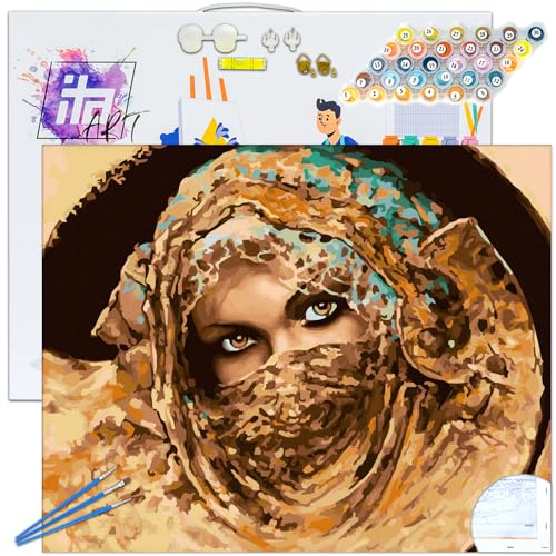 ITA ART Malen nach Zahlen Komplett Set mit Keilrahmen, Acrylfarben, Pinseln, Zubehör, Geschenkbox - DIY Gemälde Bastelset Kit mit Leinwand für Erwachsene, 40x50 cm, Arabische Prinzessin ITA ART Malen nach Zahlen Komplett Set mit Keilrahmen, Acrylfarben, Pinseln, Zubehör, Geschenkbox - DIY Gemälde Bastelset Kit mit Leinwand für Erwachsene, 40x50 cm, Arabische Prinzessin von ITA