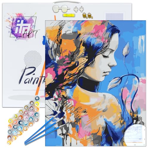 ITA ART Malen nach Zahlen Komplett Set mit Keilrahmen, Acrylfarben, Pinseln, Zubehör, Geschenkbox - DIY Gemälde Bastelset Kit mit Leinwand für Erwachsene, 40x50 cm, Das Mädchen mit den Blumen ITA ART Malen nach Zahlen Komplett Set mit Keilrahmen, Acrylfarben, Pinseln, Zubehör, Geschenkbox - DIY Gemälde Bastelset Kit mit Leinwand für Erwachsene, 40x50 cm, Das Mädchen mit den Blumen von ITA
