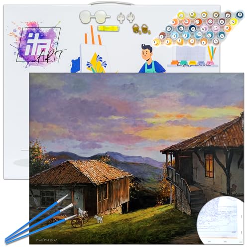 ITA ART Malen nach Zahlen Komplett Set mit Keilrahmen, Acrylfarben, Pinseln, Zubehör, Geschenkbox - DIY Gemälde Bastelset Kit mit Leinwand für Erwachsene, 40x50 cm, Das alte Haus ITA ART Malen nach Zahlen Komplett Set mit Keilrahmen, Acrylfarben, Pinseln, Zubehör, Geschenkbox - DIY Gemälde Bastelset Kit mit Leinwand für Erwachsene, 40x50 cm, Das alte Haus von ITA