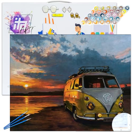 ITA Art Malen nach Zahlen Komplett Set mit Keilrahmen, Acrylfarben, Pinseln, Zubehör, Geschenkbox - DIY Gemälde Bastelset Kit mit Leinwand für Erwachsene, 40x50 cm, Die Farben des Sonnenuntergangs ITA Art Malen nach Zahlen Komplett Set mit Keilrahmen, Acrylfarben, Pinseln, Zubehör, Geschenkbox - DIY Gemälde Bastelset Kit mit Leinwand für Erwachsene, 40x50 cm, Die Farben des Sonnenuntergangs von ITA