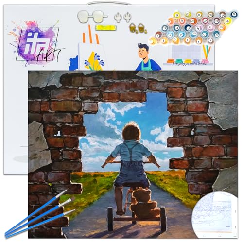 ITA ART Malen nach Zahlen Komplett Set mit Keilrahmen, Acrylfarben, Pinseln, Zubehör, Geschenkbox - DIY Gemälde Bastelset Kit mit Leinwand für Erwachsene, 40x50 cm, Die Wand ITA ART Malen nach Zahlen Komplett Set mit Keilrahmen, Acrylfarben, Pinseln, Zubehör, Geschenkbox - DIY Gemälde Bastelset Kit mit Leinwand für Erwachsene, 40x50 cm, Die Wand von ITA
