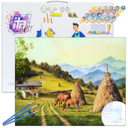 ITA Art Malen nach Zahlen Komplett Set mit Keilrahmen, Acrylfarben, Pinseln, Zubehör, Geschenkbox - DIY Gemälde Bastelset Kit mit Leinwand für Erwachsene, 40x50 cm, Idylle im Gebirge ITA Art Malen nach Zahlen Komplett Set mit Keilrahmen, Acrylfarben, Pinseln, Zubehör, Geschenkbox - DIY Gemälde Bastelset Kit mit Leinwand für Erwachsene, 40x50 cm, Idylle im Gebirge von ITA
